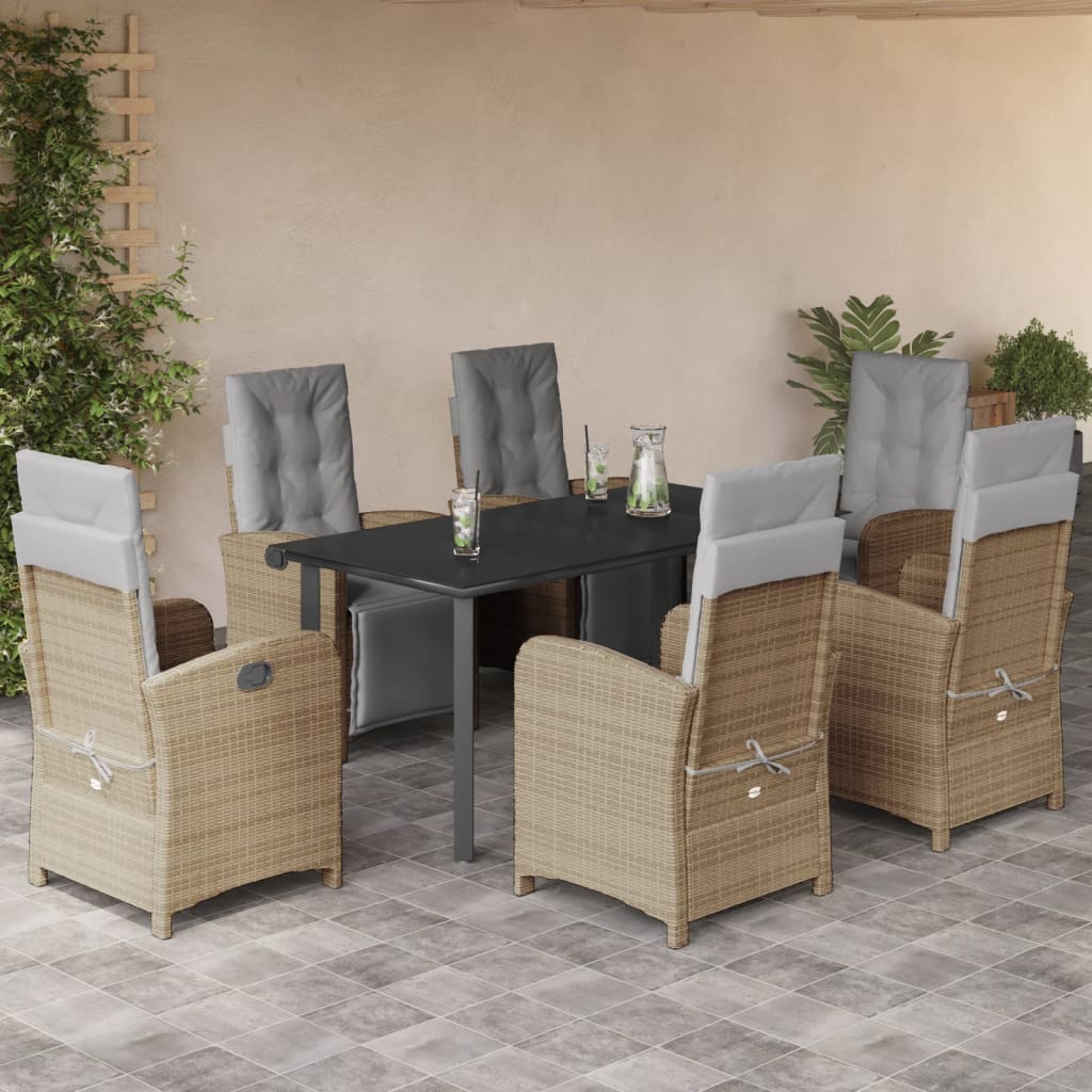 7-tlg. Garten-Essgruppe mit Kissen Beige Poly Rattan